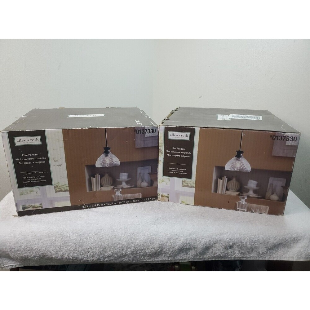 Allen + Roth‎ Rubbed Bronze Mini Pendant Lights Glass Cover And Bulbs